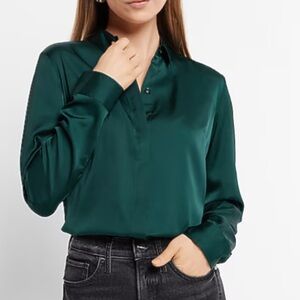 Express The Portofino Shirt satiny silky blouse shirt gorgeous green large